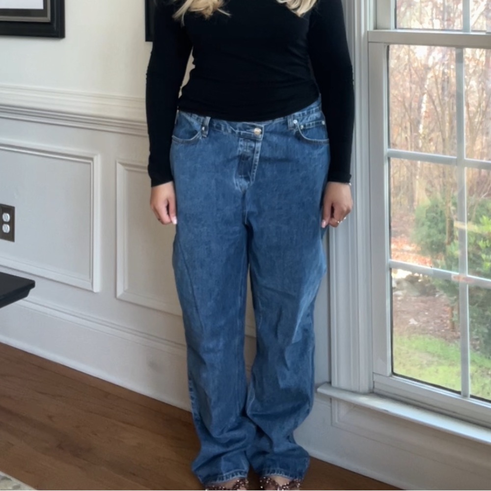 Princess Polly Distressed Asymmetrical Blue Denim Jeans
